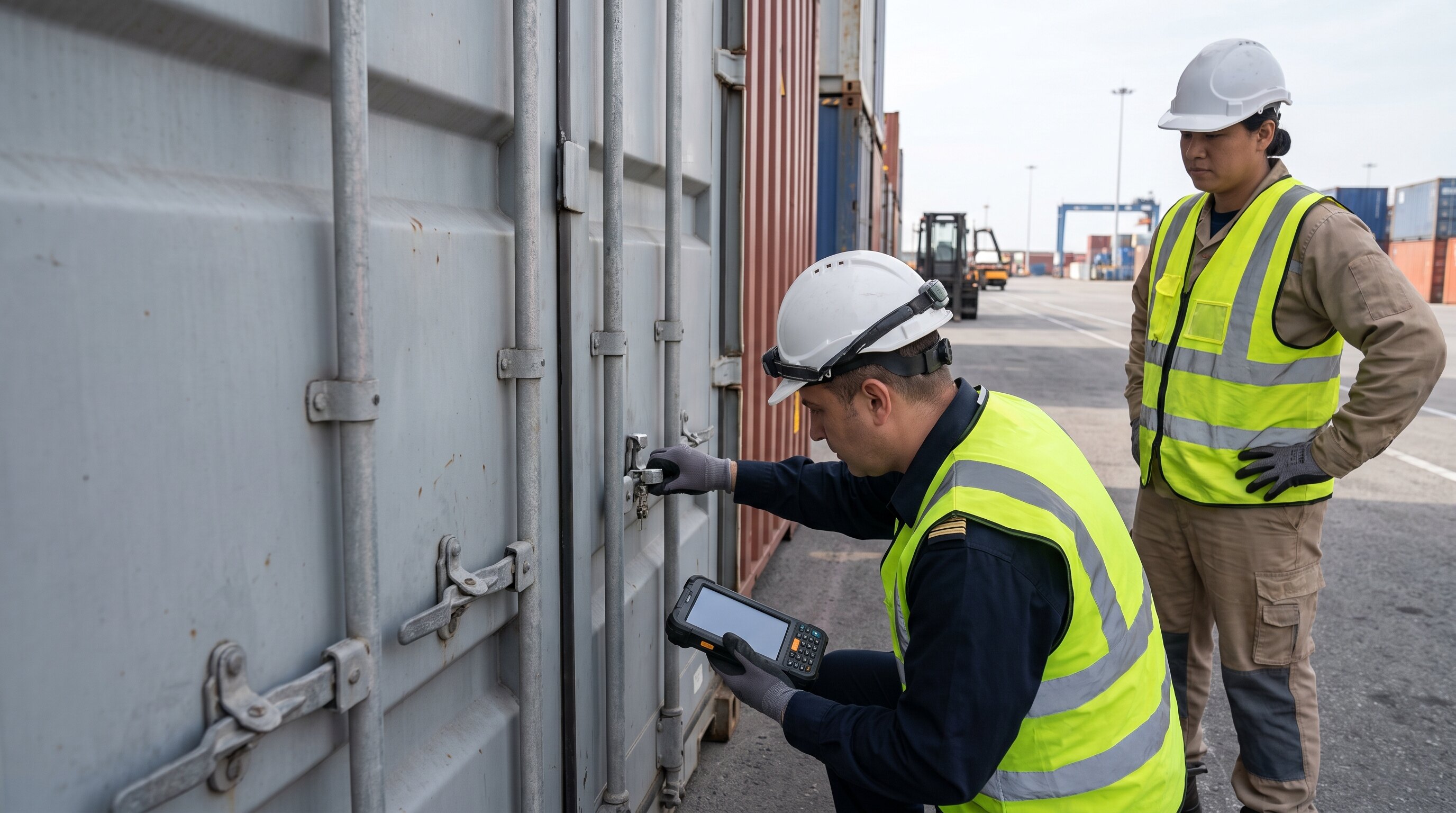Cargo seal and destination-entry checks at an international terminal